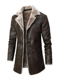 Men's Winter Warm Fur Lining PU Leather Jacket Coat