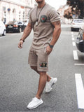 Mens Comfy Printed Cotton 2 Piece Sets Short Sleeve T-Shirts+Shorts