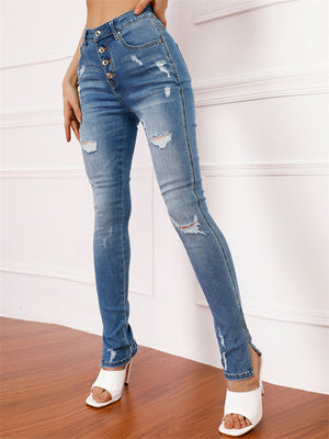 Women's Washed Effect Ripped Street Style Denim Jeans