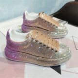 Female Cozy Thick Soled Gradient Color Shiny Crystal Shoes