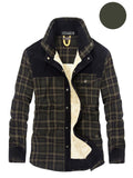 Men's Classic Vintage Plaid Corduroy Stand Collar Button Warm Outerwear Jacket