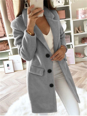 Women's Elegant Lapel Collar Button Up Slim Fit Winter Long Coats