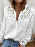 New Casual Simple Style Loose Lace Blouses Round Neck Long Sleeve Shirts