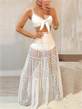 Sexy Flowy See-Through Style Lightweight Pleated Detailing Flared Maxi Skirt