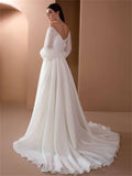 Elegant One Shoulder Long Sleeve White Wedding Dress for Lady