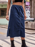 Women's Trendy Drawstring Side Slit Blue Denim Midi Skirts