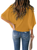 Feminine Flowy Style Cowl Neck Half Sleeve Lightweight Chiffon Pullover Tops
