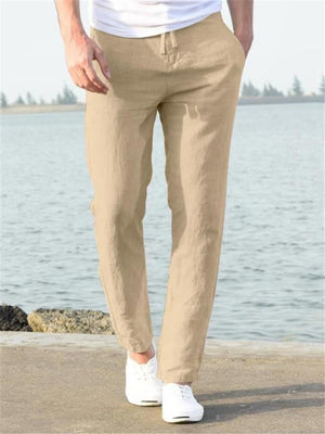 Basic Casual Linen Cotton Drawstring Trousers