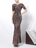 Shimmering Sequined Illusion Neck Mermaid Dress for Evening Party