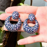 Retro Blue White Plated Annulus Earrings For Women