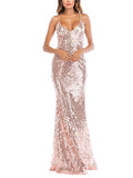 Shiny Sequined Spaghetti Strap Backless Maxi Dress for Party