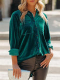 Super Soft Long Sleeve Single Breasted Velvet Blouses for Lady