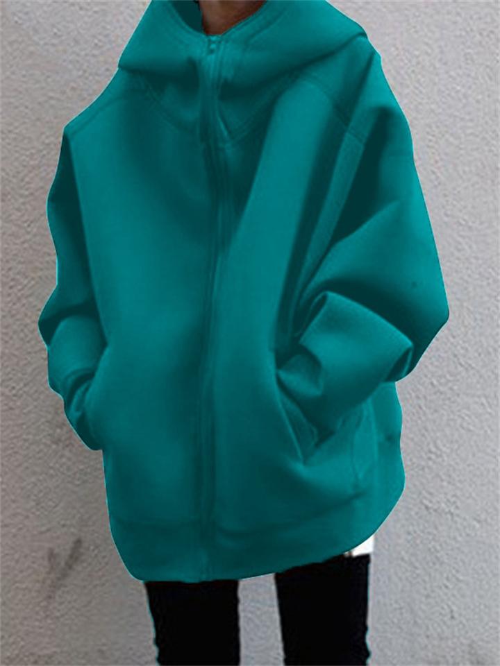 Casual Fashion Street Style Zipper Hooded Plush Hoodies For Women