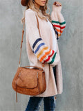 Women's Loose Casual Rainbow Stripe Long Sleeve Sweaters Coats
