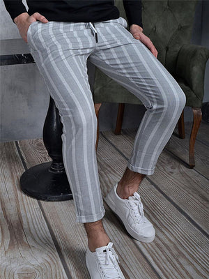 Men's Casual Simple Style Stripe Pattern Solid Color Drawstring Pants