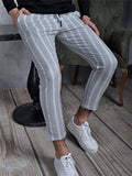 Men's Casual Simple Style Stripe Pattern Solid Color Drawstring Pants