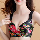 Women's Wireless Soft Comfy Plus Size Floral Bras - Black