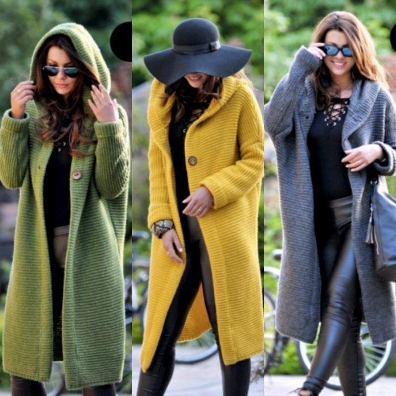 Women's Hooded Warm Cardigan Long Coat