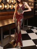 Stunning Sequined V Neck Fitted Waist Dress for Evening