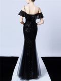 Shiny Sequin Strappy Mermaid Formal Tulle Dress for Dinner