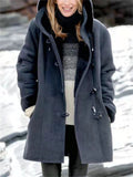 Women's Cozy Fur Lining Hooded Coat with Horn Toggles