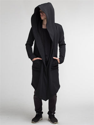 Men's Street Ultra Light Hooded Long Cardigan Cloak with Pockets