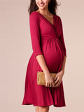 Deep-V Design Half Sleeve Maternity Evening Dress