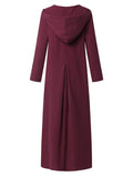 Casual Style Cotton Linen Solid Color Pocket Hooded Maxi Dress