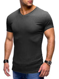 Men's Summer Knitted Sporty V Neck Short Sleeve T-shirts