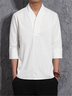 Men Loose 3/4 Sleeve Solid Color Shirts