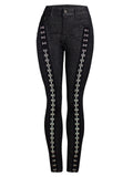 Women's Sexy Style Black Slim Fit Stretchy Rivet Double-Breasted Jeans