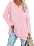 Women's V Neck Long Sleeve Cozy Loose Cotton Tops