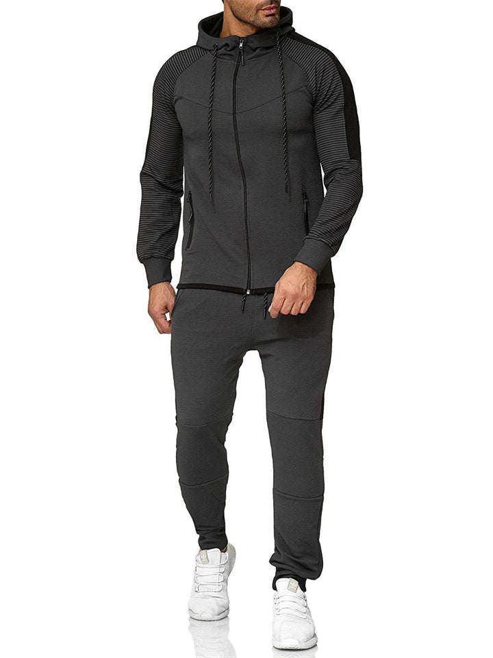 Male Hooded Stripe Leisure Fitness Sports Suits