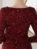 Graceful Long Sleeve Solid Color Sequins Fishtail Split Evening Dresses