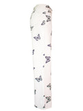 Women's Super Cute Butterfly Print Soft Loose White Color Denim Jeans
