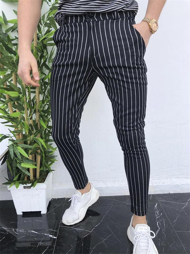 Fashion Slim Striped Button Men's Casual Pants