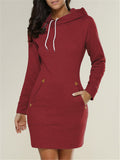 Hooded Warm Long Sleeve Sports Dress With Pocket