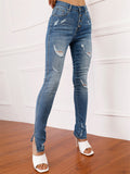 Women's Washed Effect Ripped Street Style Denim Jeans