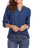 Casual Style Pullover V Neck Polka Dot Long Sleeve Silky Blouses