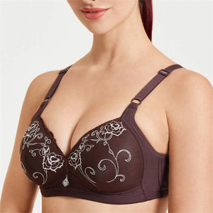 Women's Wireless Floral Embroidered Comfy Bras - Black