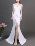 Sweetheart Neckline Fitted Waist High Slit Sexy Formal Dress