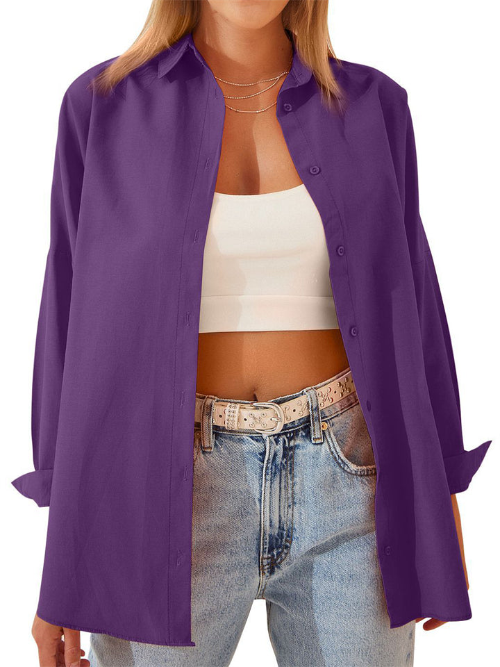 Autumn New Candy Color Long Sleeve Button Down Shirts for Fashionable Ladies