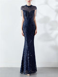 Stunning Sequined Round Mermaid Maxi Dress for Formal Party
