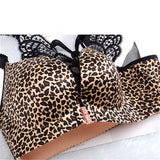Leopard Print Back Wireless Front Closure Push Up Bras