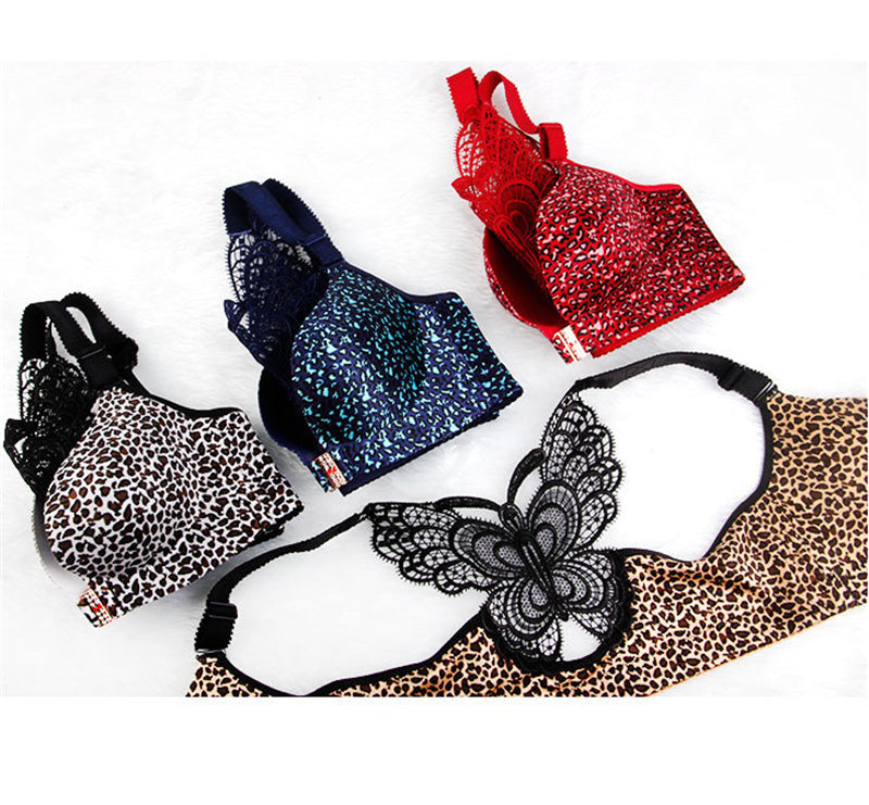 Leopard Print Back Wireless Front Closure Push Up Bras