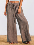 Soft Drawstring Solid Color Wide Leg Pants