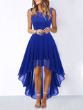 Women's Lace Splicing Round Neck Backless Chiffon Elegant Dress