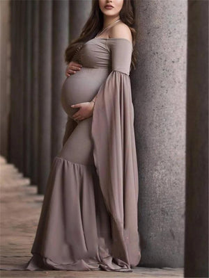 Gorgeous Sweetheart Neckline Off Shoulder Front Ruched Chiffon Mermaid Maternity Gown