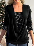 Women's Luxury Contrast Color Sequins Faux Two Shirts