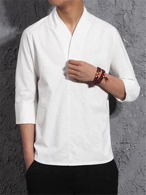 Men Loose 3/4 Sleeve Solid Color Shirts